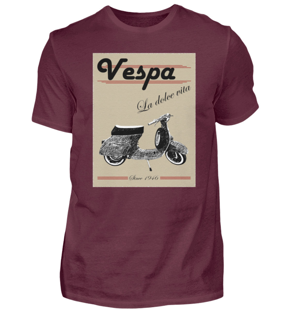 Vespa T-Shirt Herren | "La dolce vita" | burgundrot